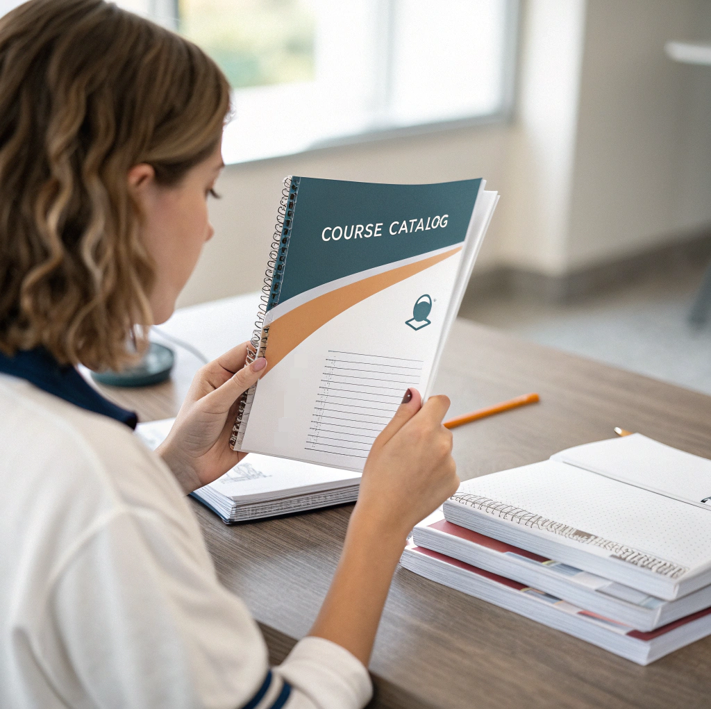 Image of a student looking at a course catalog: Student reviewing a college course catalog to see What Are Credit Hours and Why They Matter